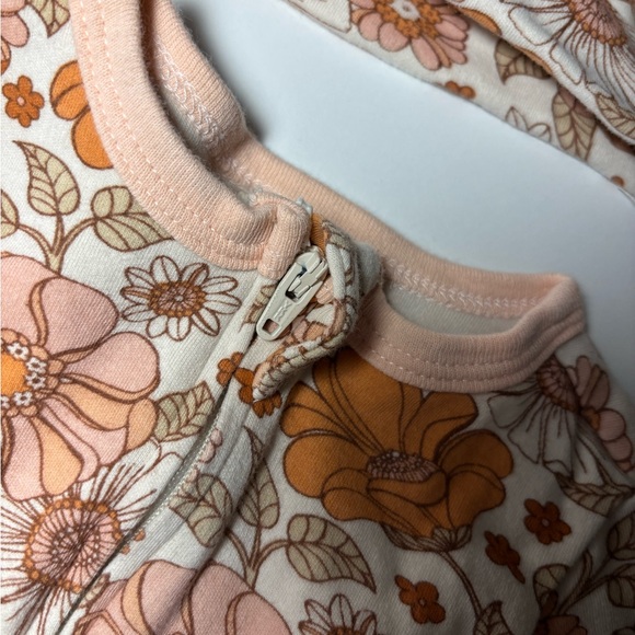 Floral Infant One Piece in Orange and Pink with Matching Hat - Picture 2 of 8